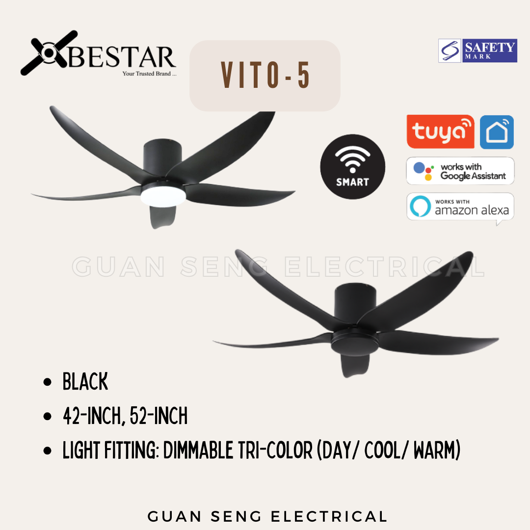 BESTAR VITO-5 42" 52" Hugger Smart Wifi Control DC Motor Ceiling Fan