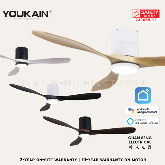 YOUKAIN Optimum 668 SMART DC Hugger Mount Ceiling Fans For Low Ceiling 36" 46" 52" by Acorn