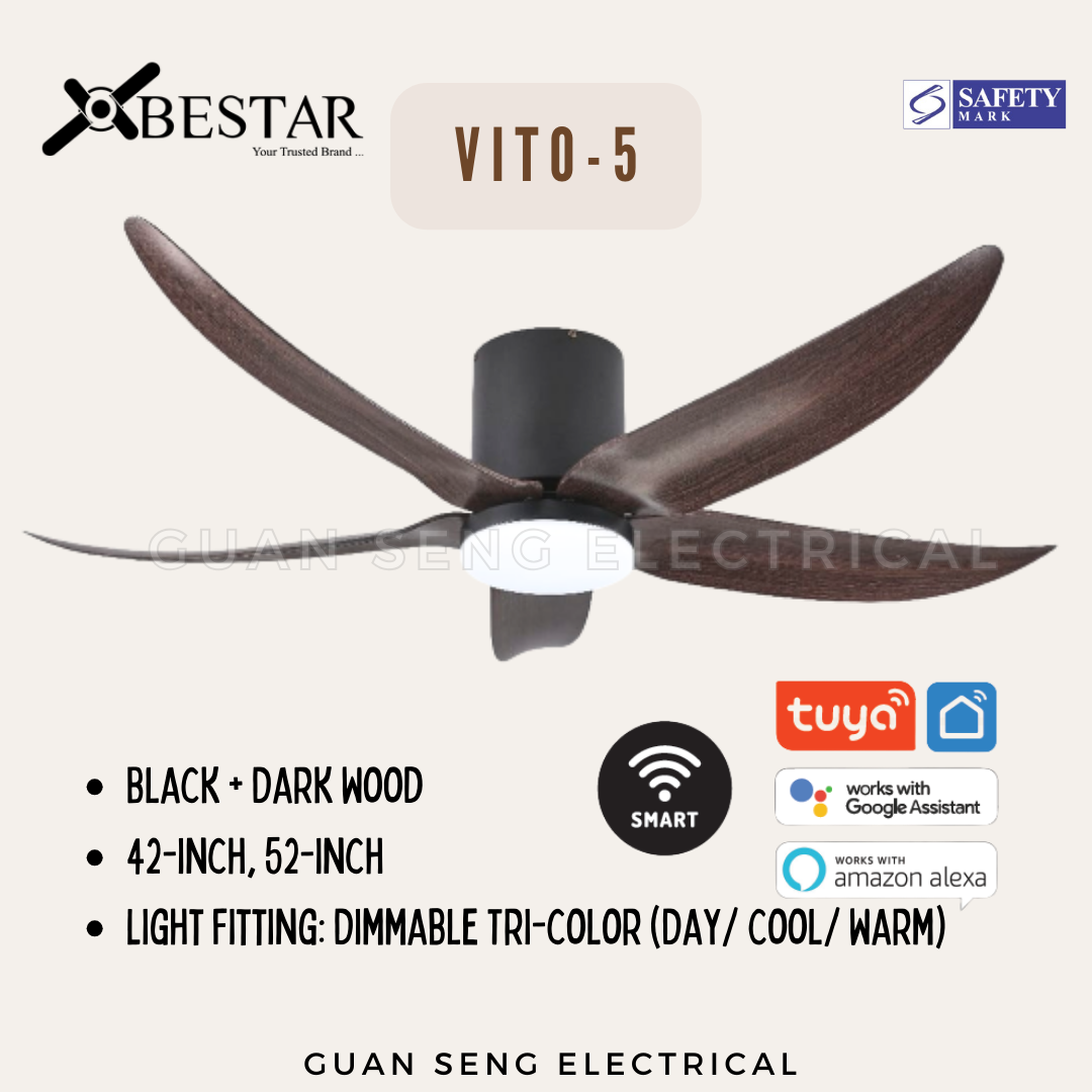 BESTAR VITO-5 42" 52" Hugger Smart Wifi Control DC Motor Ceiling Fan