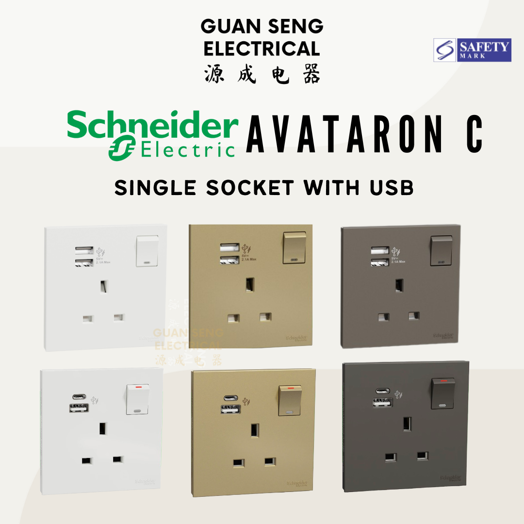 Schneider Avataron C 13A Single Socket with USB