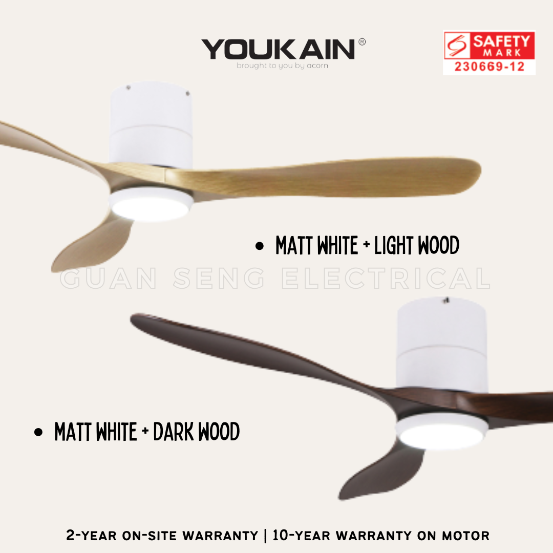 YOUKAIN Optimum 668 SMART DC Hugger Mount Ceiling Fans For Low Ceiling 36" 46" 52" by Acorn