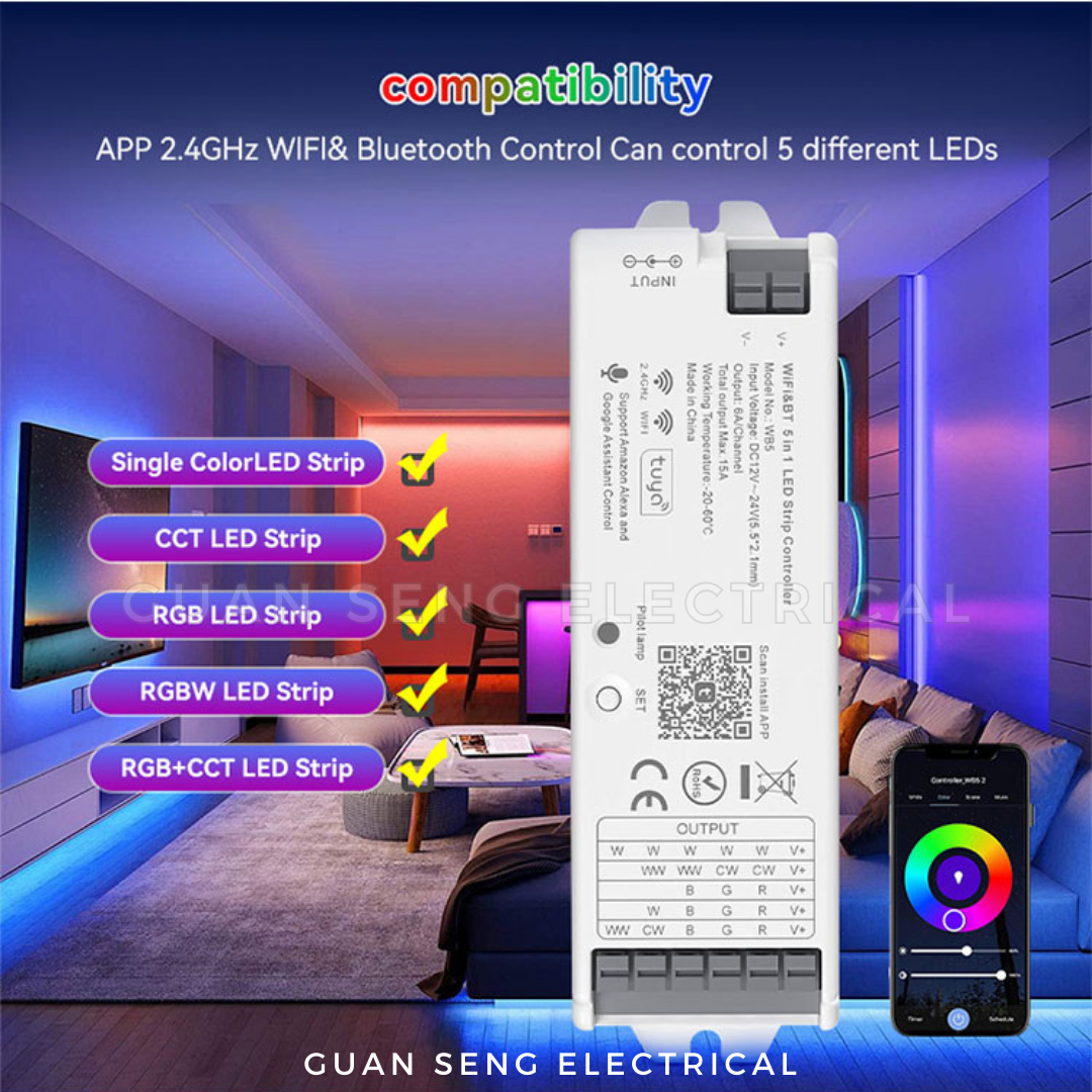 5in1 Smart LED Strip Light Controller WIFI TUYA 12V 24V