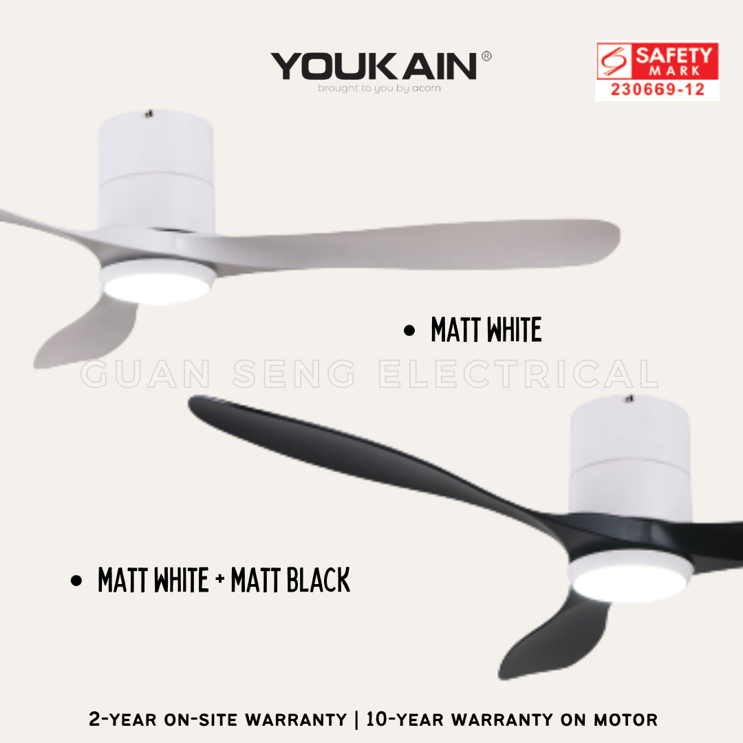 YOUKAIN Optimum 668 SMART DC Hugger Mount Ceiling Fans For Low Ceiling 36" 46" 52" by Acorn