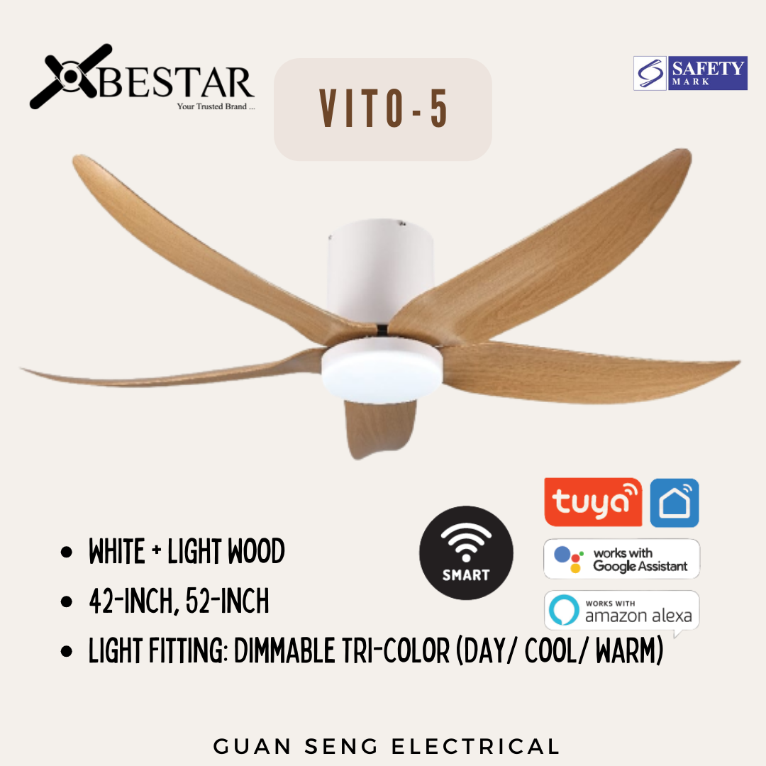 BESTAR VITO-5 42" 52" Hugger Smart Wifi Control DC Motor Ceiling Fan