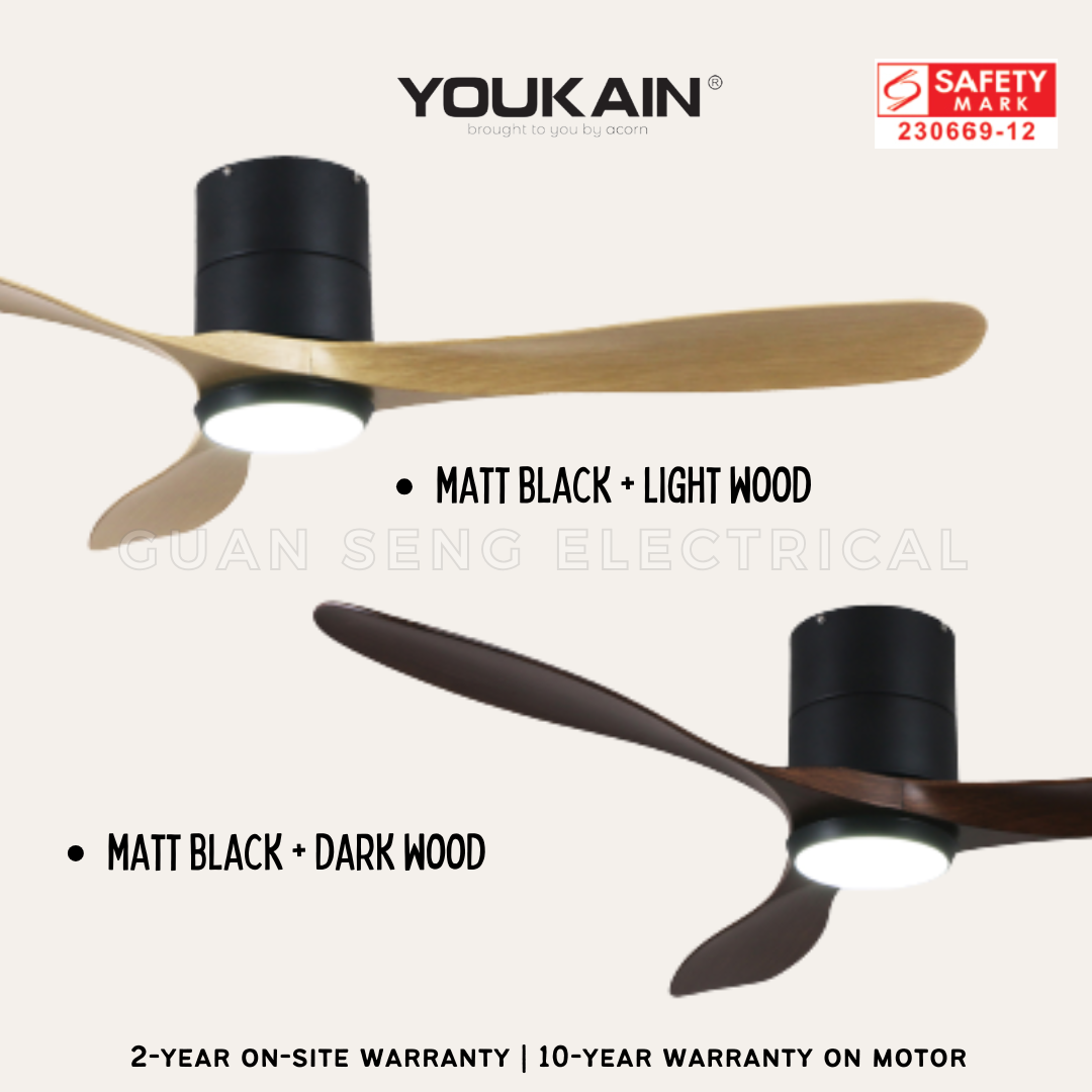 YOUKAIN Optimum 668 SMART DC Hugger Mount Ceiling Fans For Low Ceiling 36" 46" 52" by Acorn