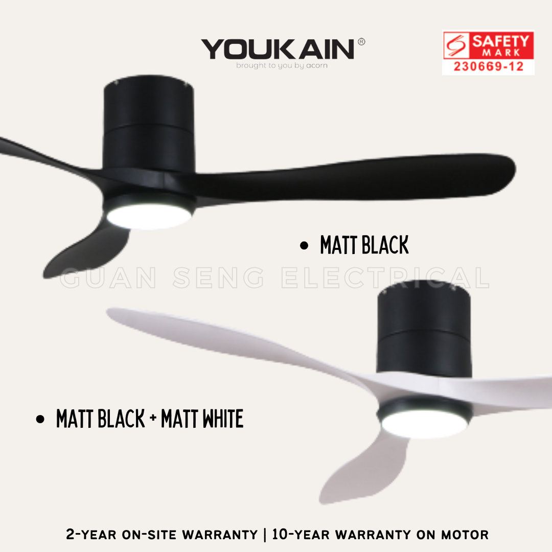 YOUKAIN Optimum 668 SMART DC Hugger Mount Ceiling Fans For Low Ceiling 36" 46" 52" by Acorn