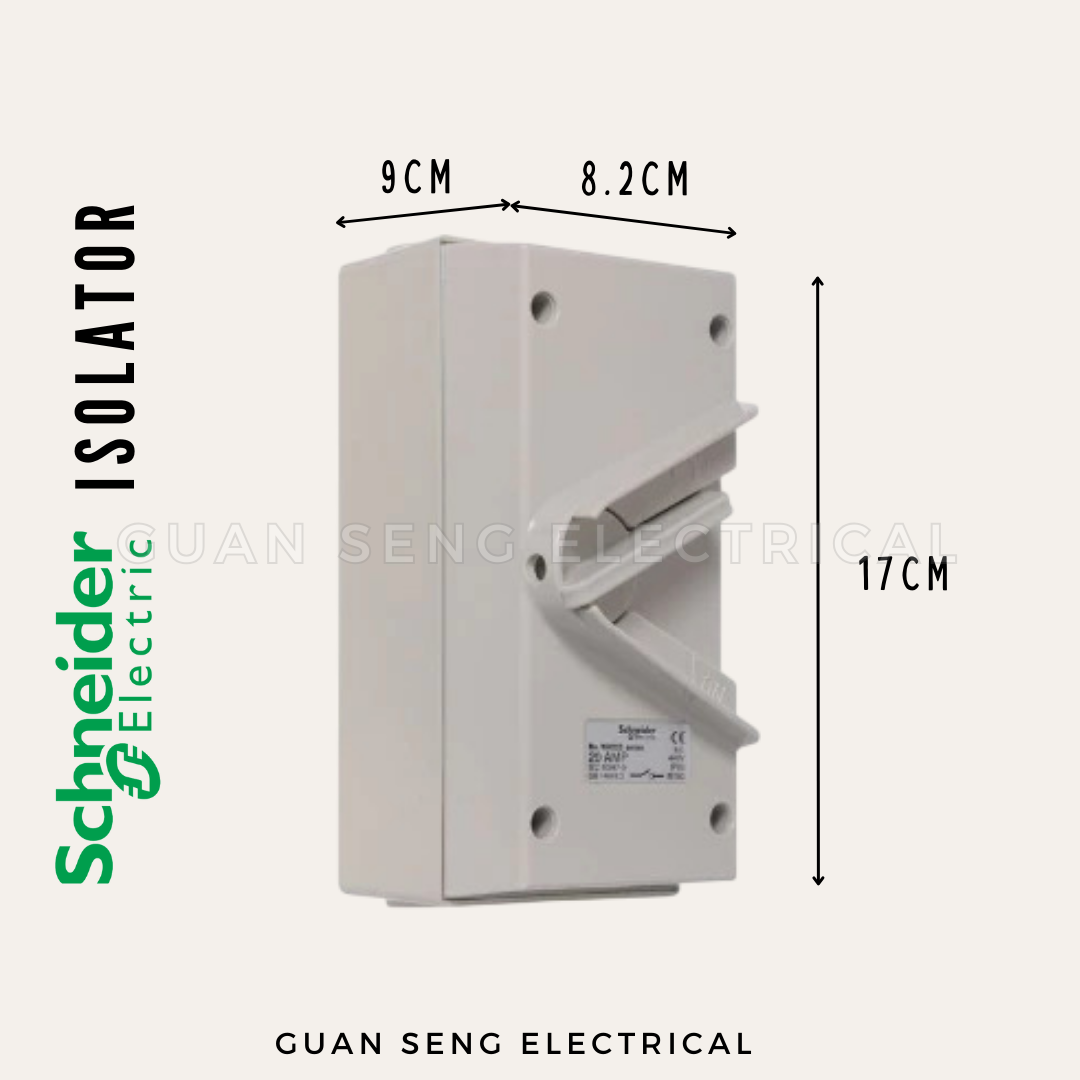 Schneider Kavacha 20A 440V Weatherpoof Double Pole Isolator Switch IP66