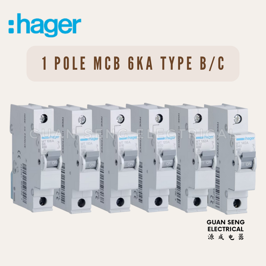 Hager MCB 1P Single Pole Type B 6kA