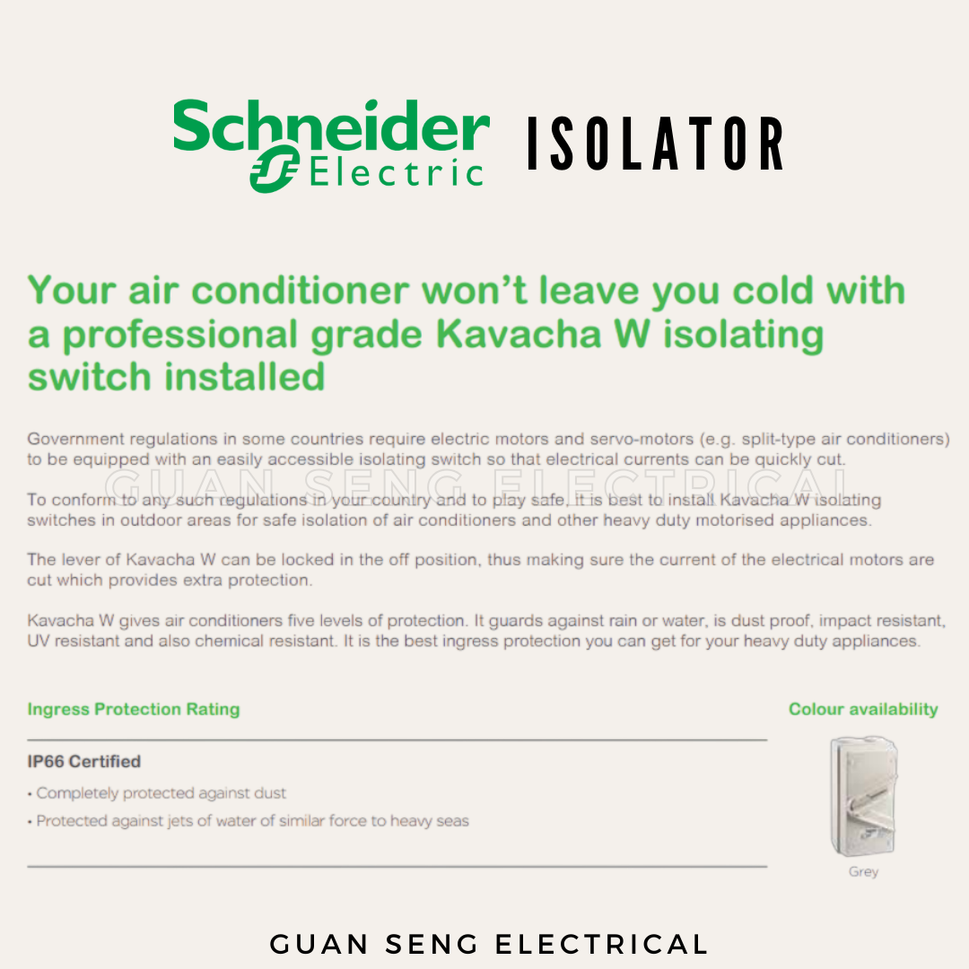 Schneider Kavacha 20A 440V Weatherpoof Double Pole Isolator Switch IP66