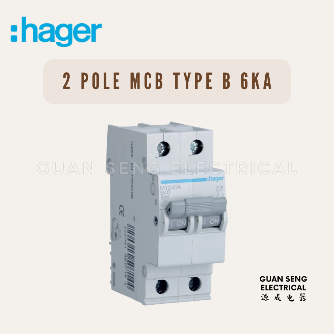 Hager MCB 2P Double Pole Type B 6kA