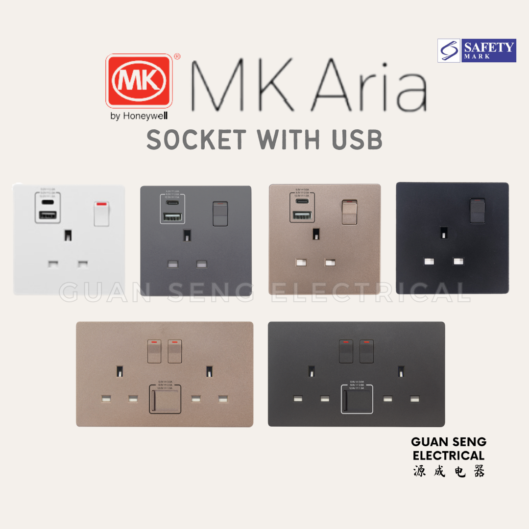 MK Honeywell Aria Socket with USB Grey Rose Gold Black