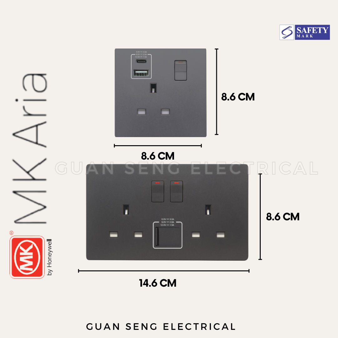 MK Honeywell Aria Socket with USB Grey Rose Gold Black