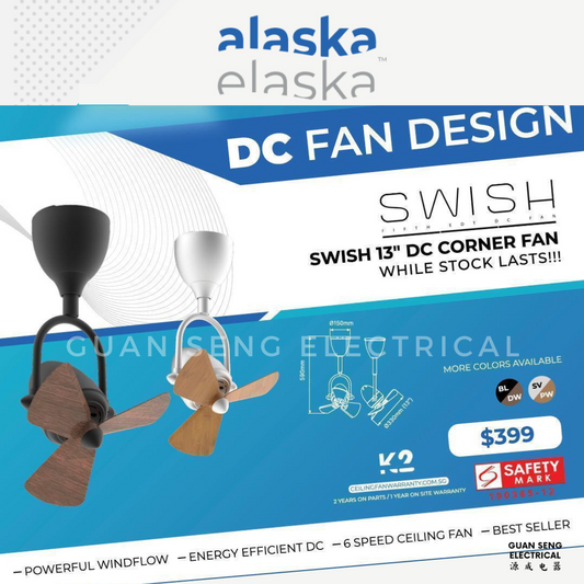 ALASKA SWISH 13″ Corner DC Ceiling Fan