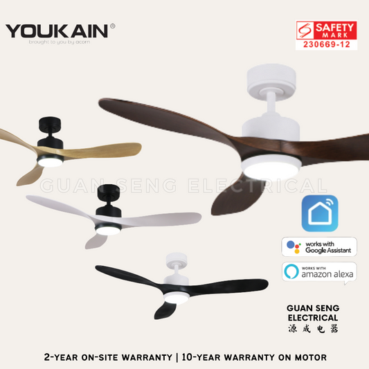 YOUKAIN Optimum 668 SMART DC Ceiling Fans 36" 46" 52" by Acorn