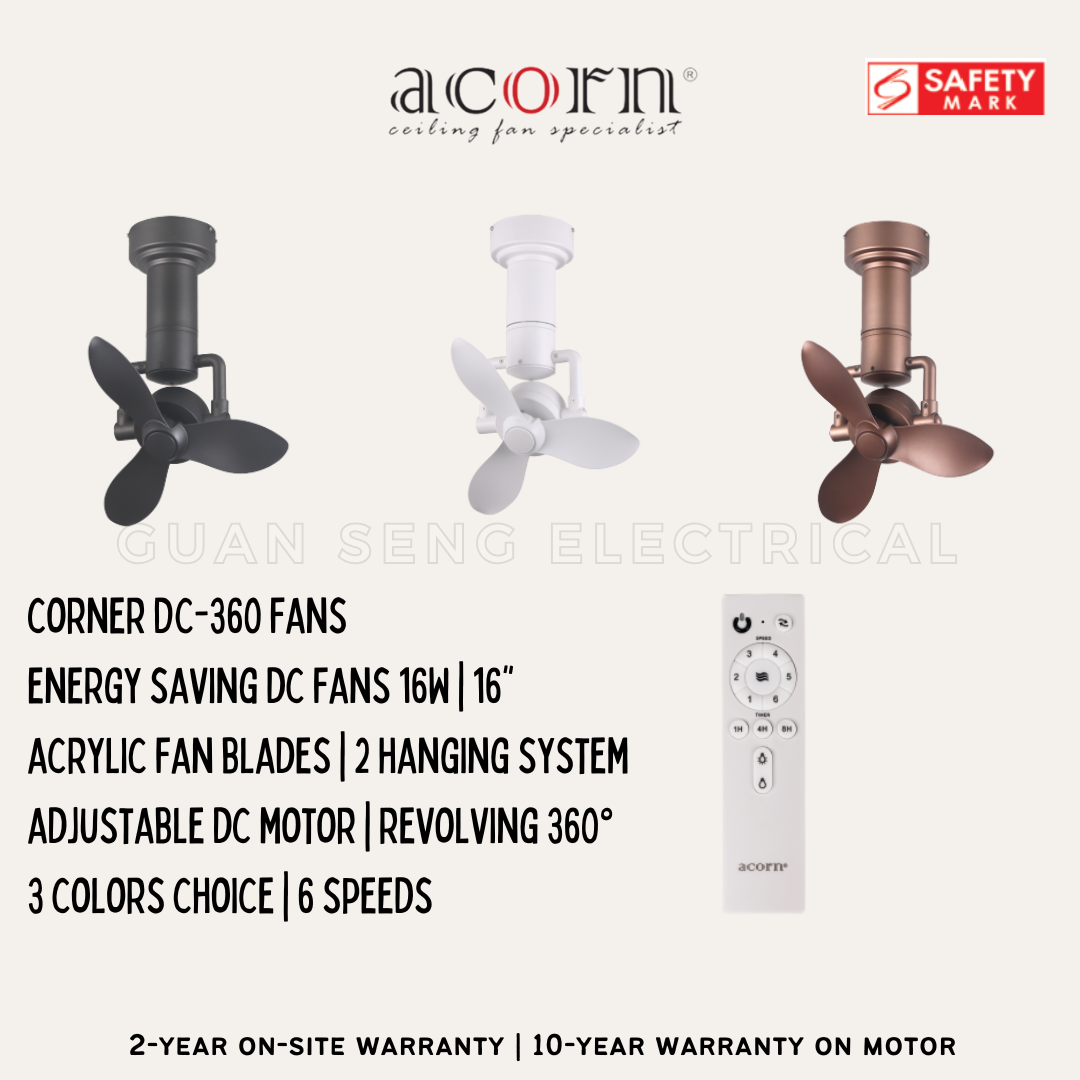ACORN DC360 16" Corner Ceiling / Wall Mount Fan