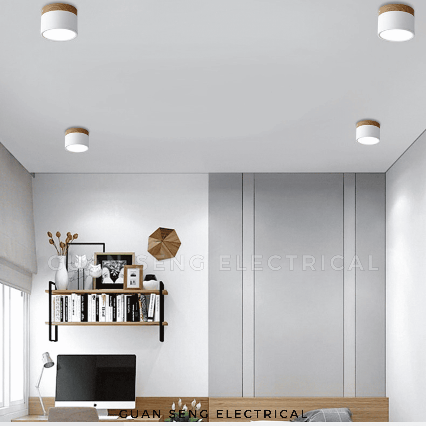 Nordic 15W LED Surface Downlight Black White with Wood 3Tone TriTone