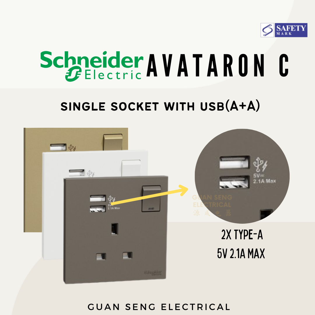Schneider Avataron C 13A Single Socket with USB