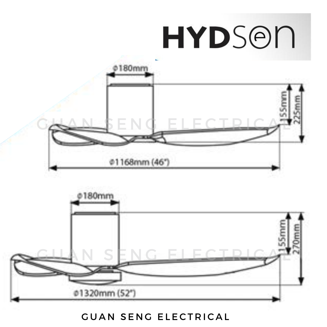 ALASKA HYDSON 46" 52" DC Ceiling Fan 20W Samsung LED Dimmable Option
