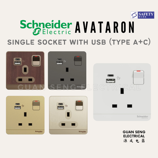 Schneider AvatarON Switched Socket with USB 21W Type A+C