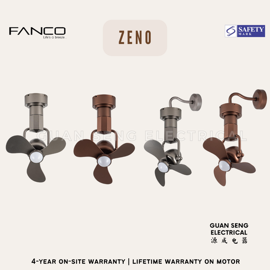FANCO ZENO 16" DC Motor Ceiling / Wall Mounting Fan with Dimmable LED Light