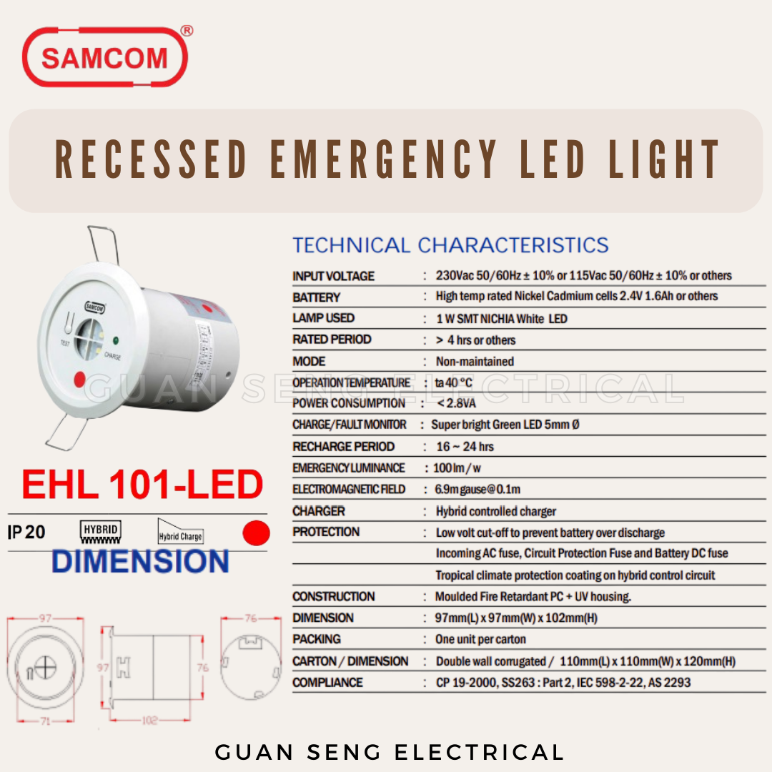Samcom Electronics Emergency Light Recessed Led Down Light EHL 101-LED