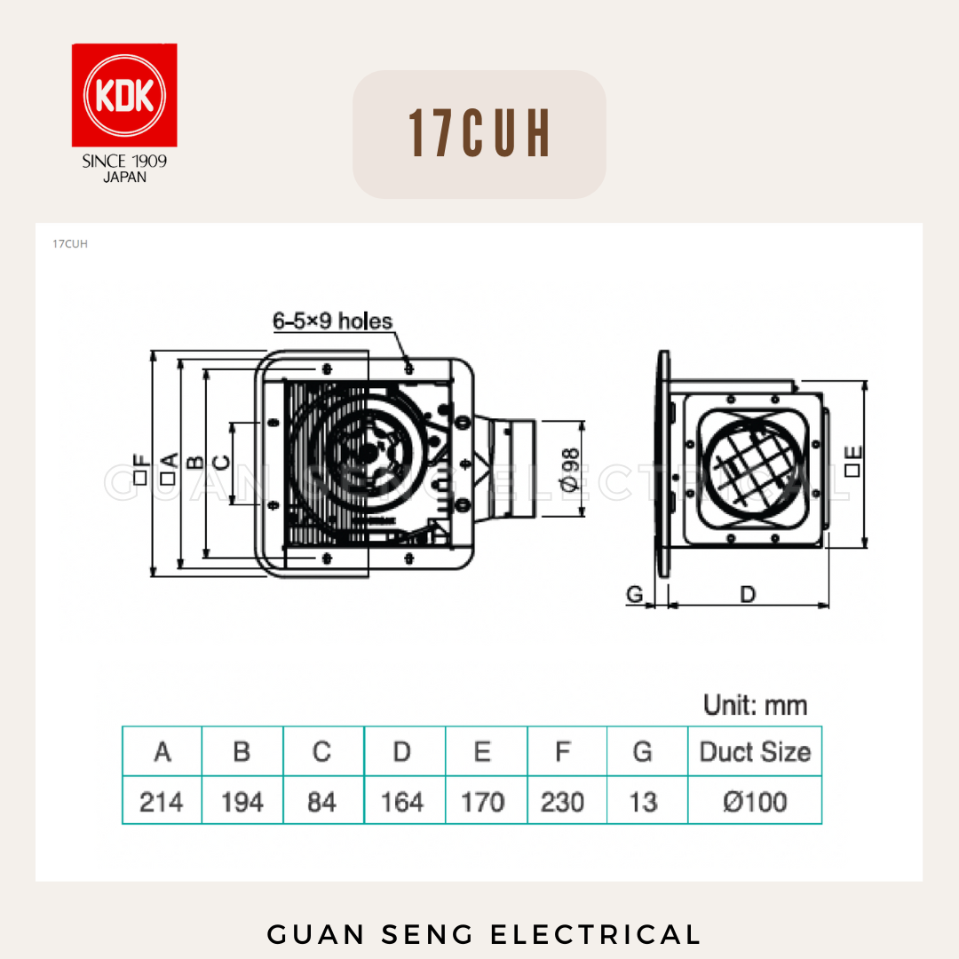 KDK 17CUH 24CUH Ceiling Mounted Ventilation Fan Exhaust Fan