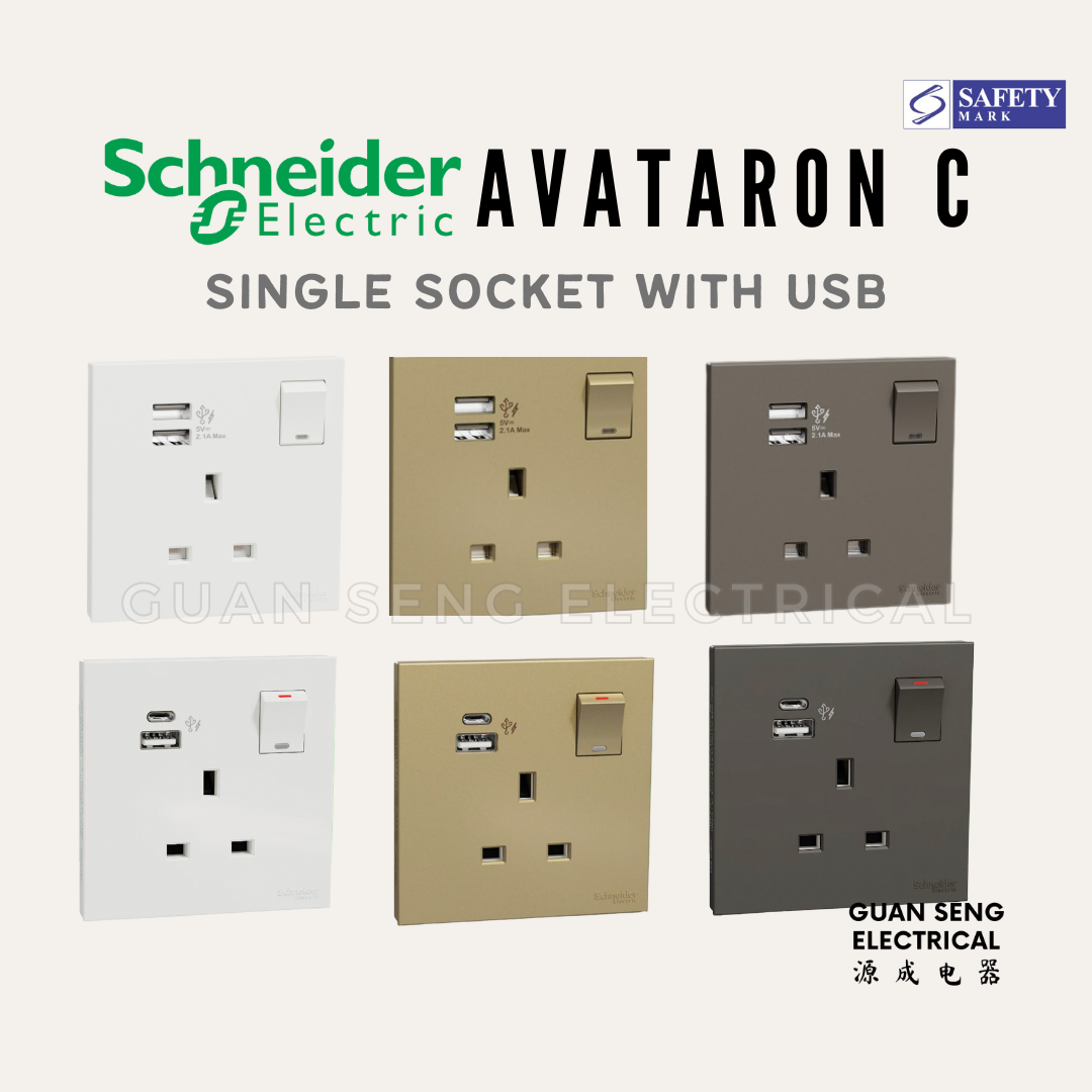 Schneider Avataron C 13A Single Socket with USB
