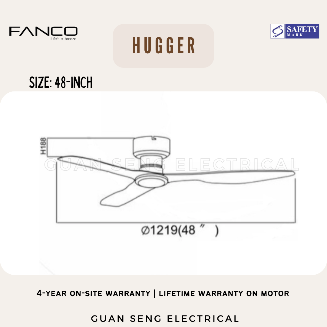 FANCO Hugger 48" DC Motor Ceiling Fan with Remote Control
