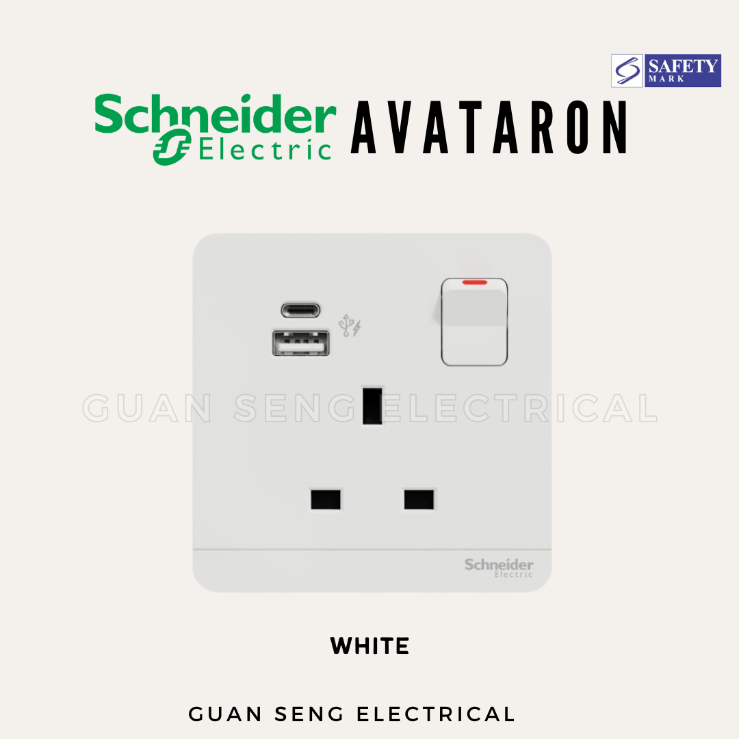 Schneider AvatarON Switched Socket with USB 21W Type A+C