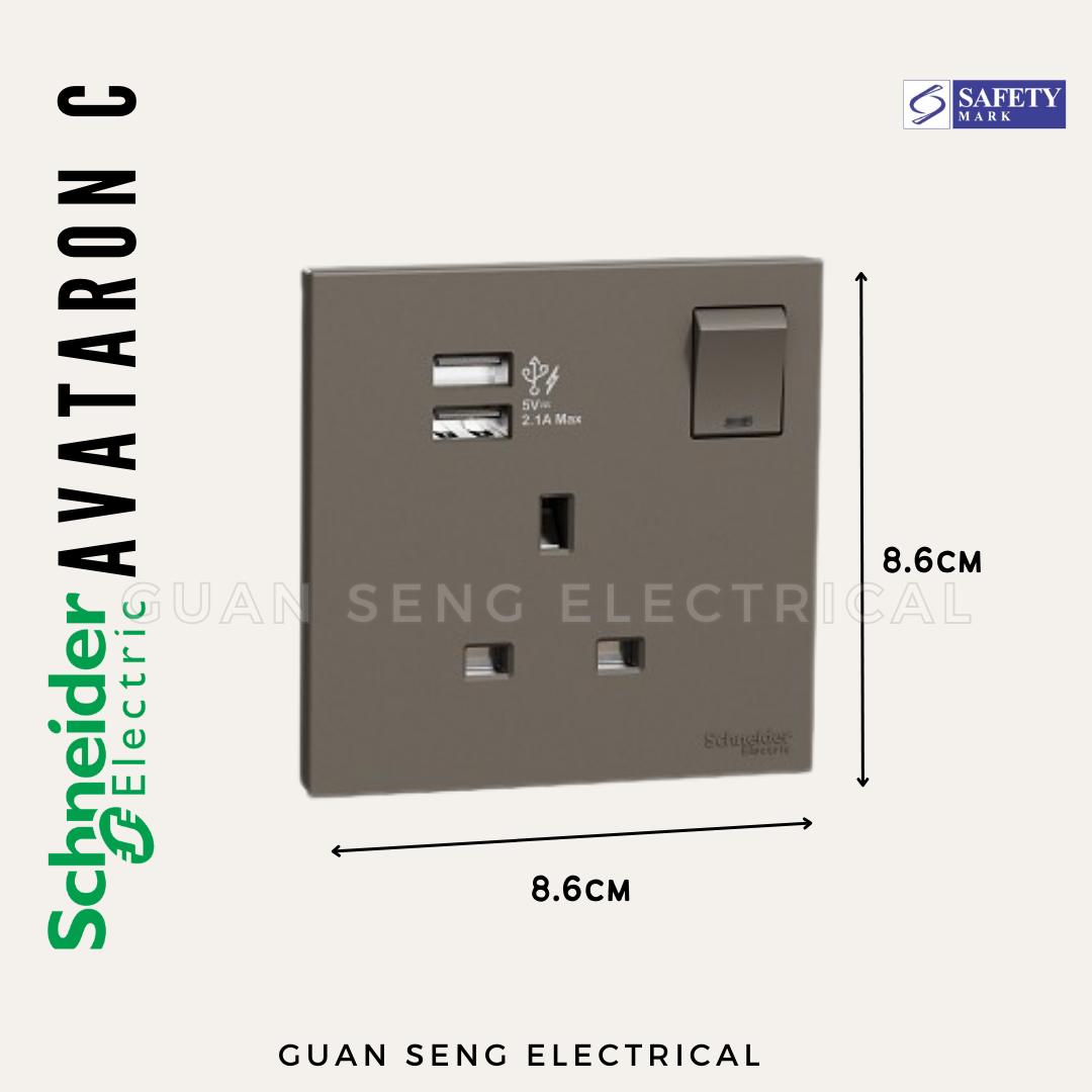 Schneider Avataron C 13A Single Socket with USB