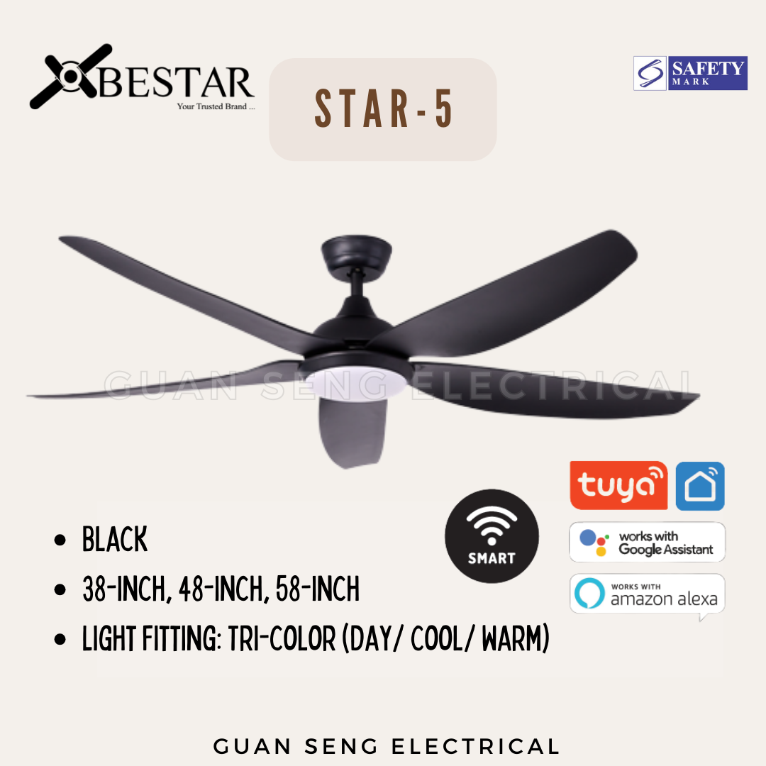 BESTAR Star-5 38" 48" 58" Smart Wifi Control DC Motor Ceiling Fan with Remote Control