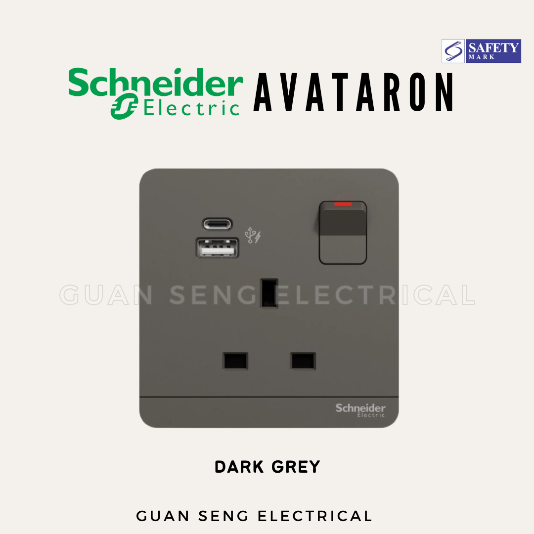 Schneider AvatarON Switched Socket with USB 21W Type A+C