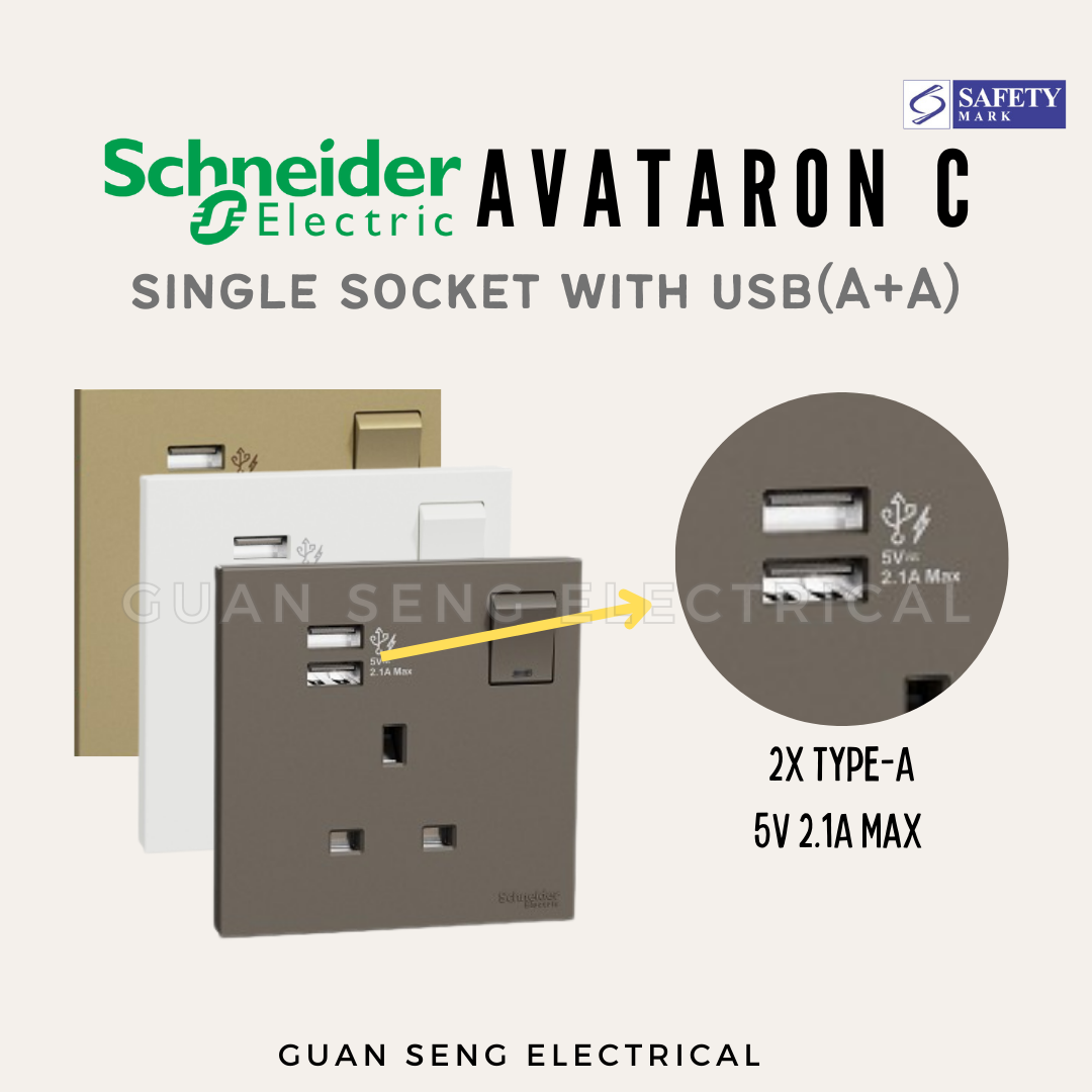 Schneider Avataron C 13A Single Socket with USB