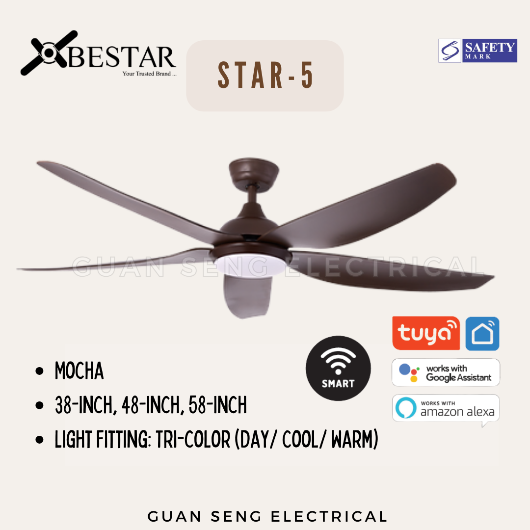 BESTAR Star-5 38" 48" 58" Smart Wifi Control DC Motor Ceiling Fan with Remote Control