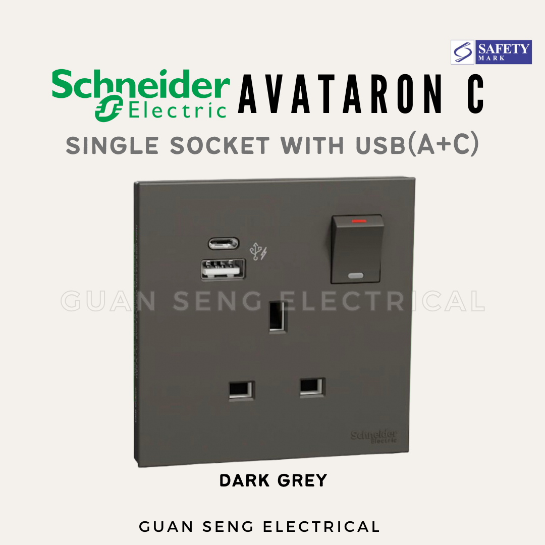 Schneider Avataron C 13A Single Socket with USB