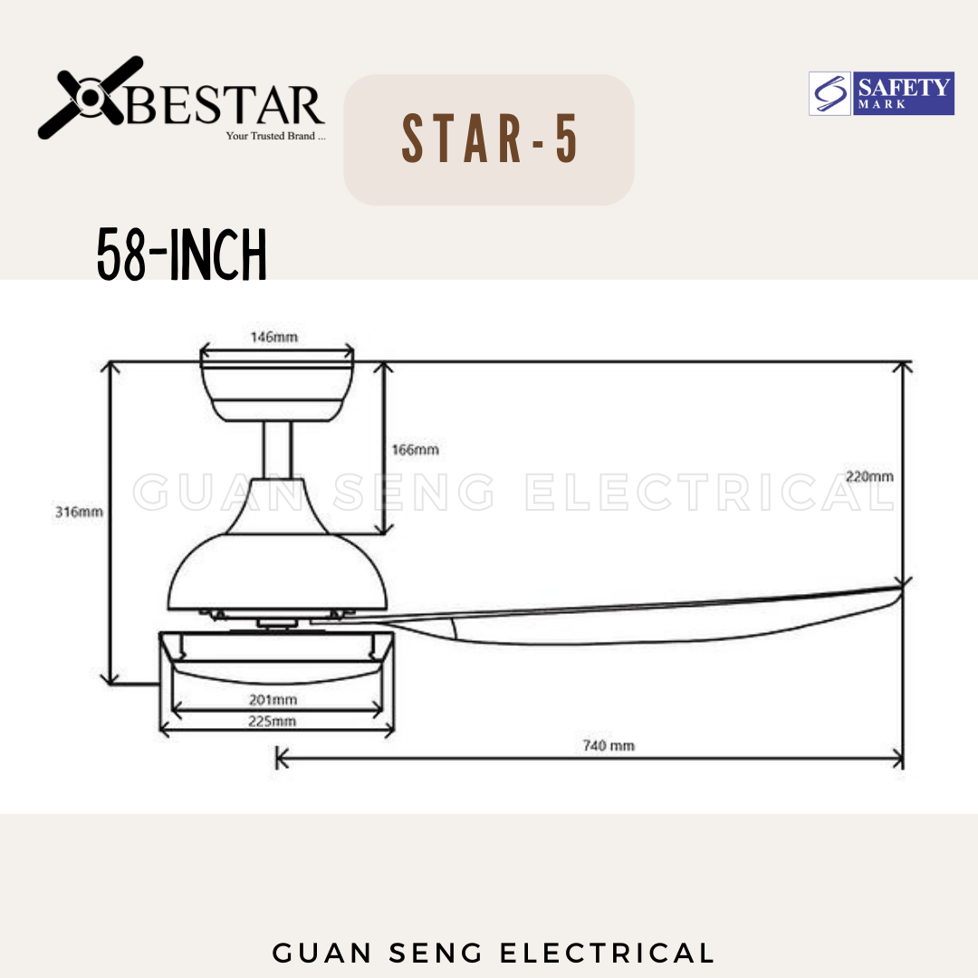 BESTAR Star-5 38" 48" 58" Smart Wifi Control DC Motor Ceiling Fan with Remote Control