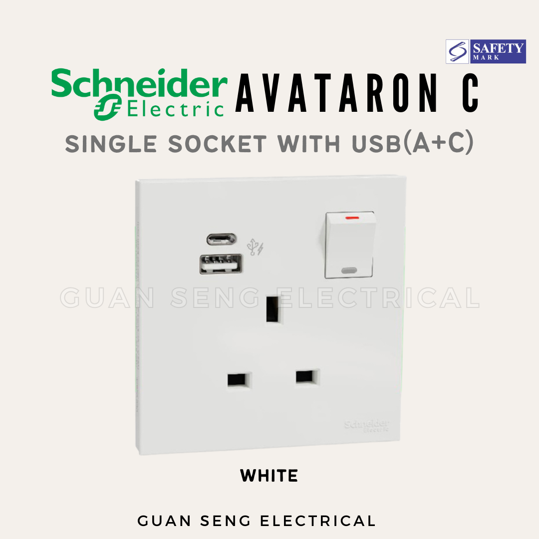 Schneider Avataron C 13A Single Socket with USB