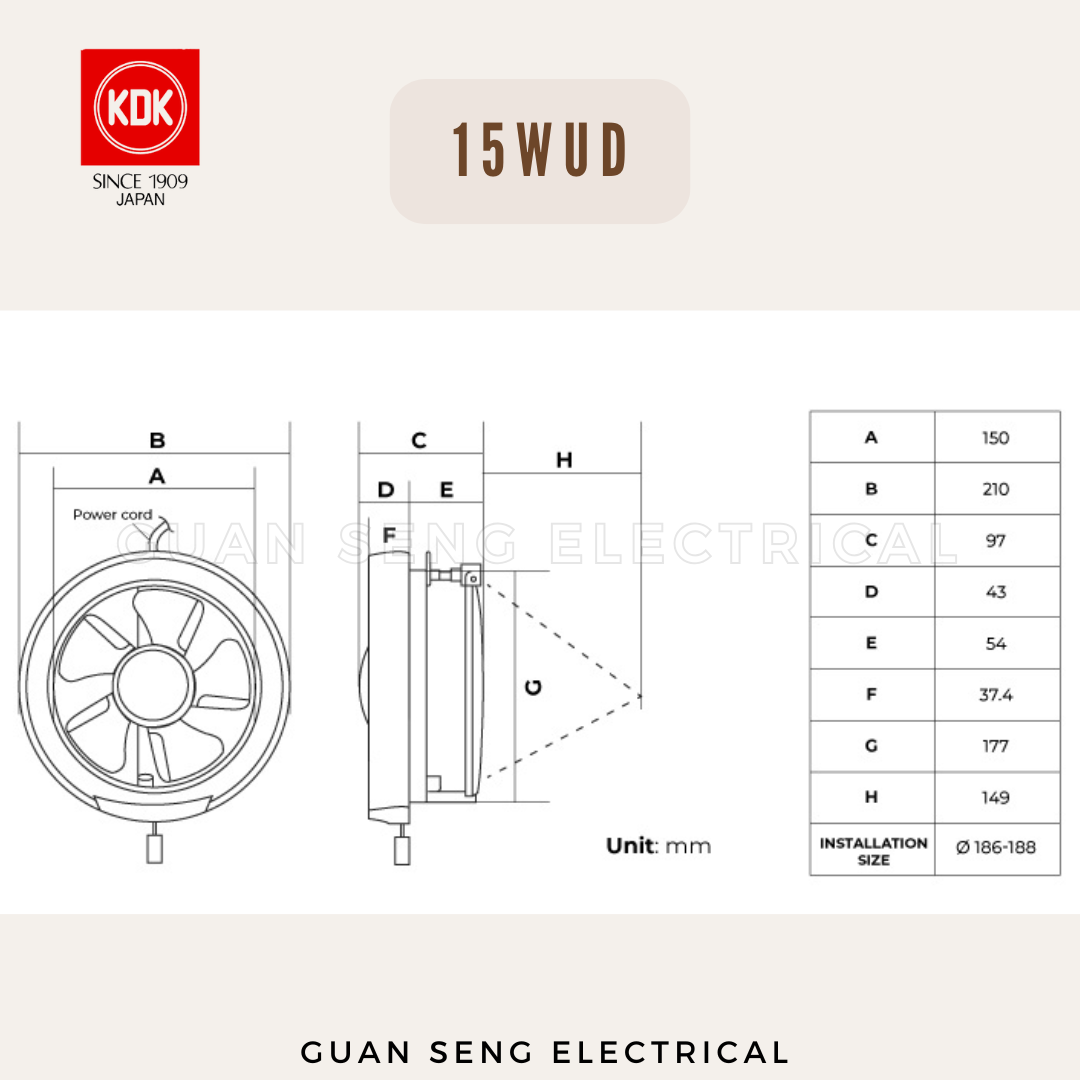 KDK 15 20 WUD Exhaust Fan Ventilating Fan