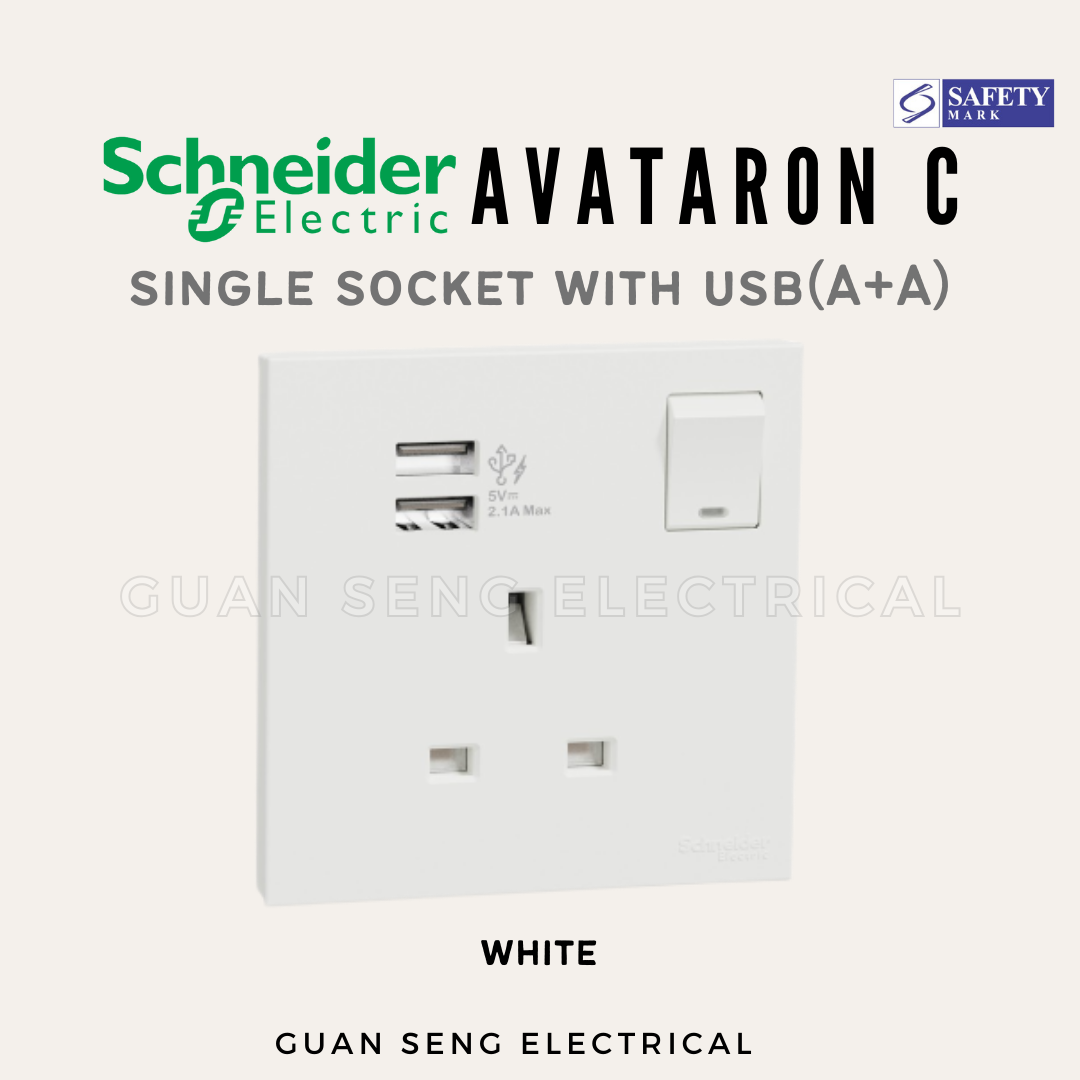 Schneider Avataron C 13A Single Socket with USB