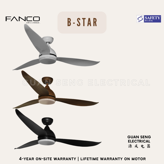 FANCO B-Star 36" 46" 52" DC Motor Ceiling Fan with 3 Tone LED Light Kit and Remote Control