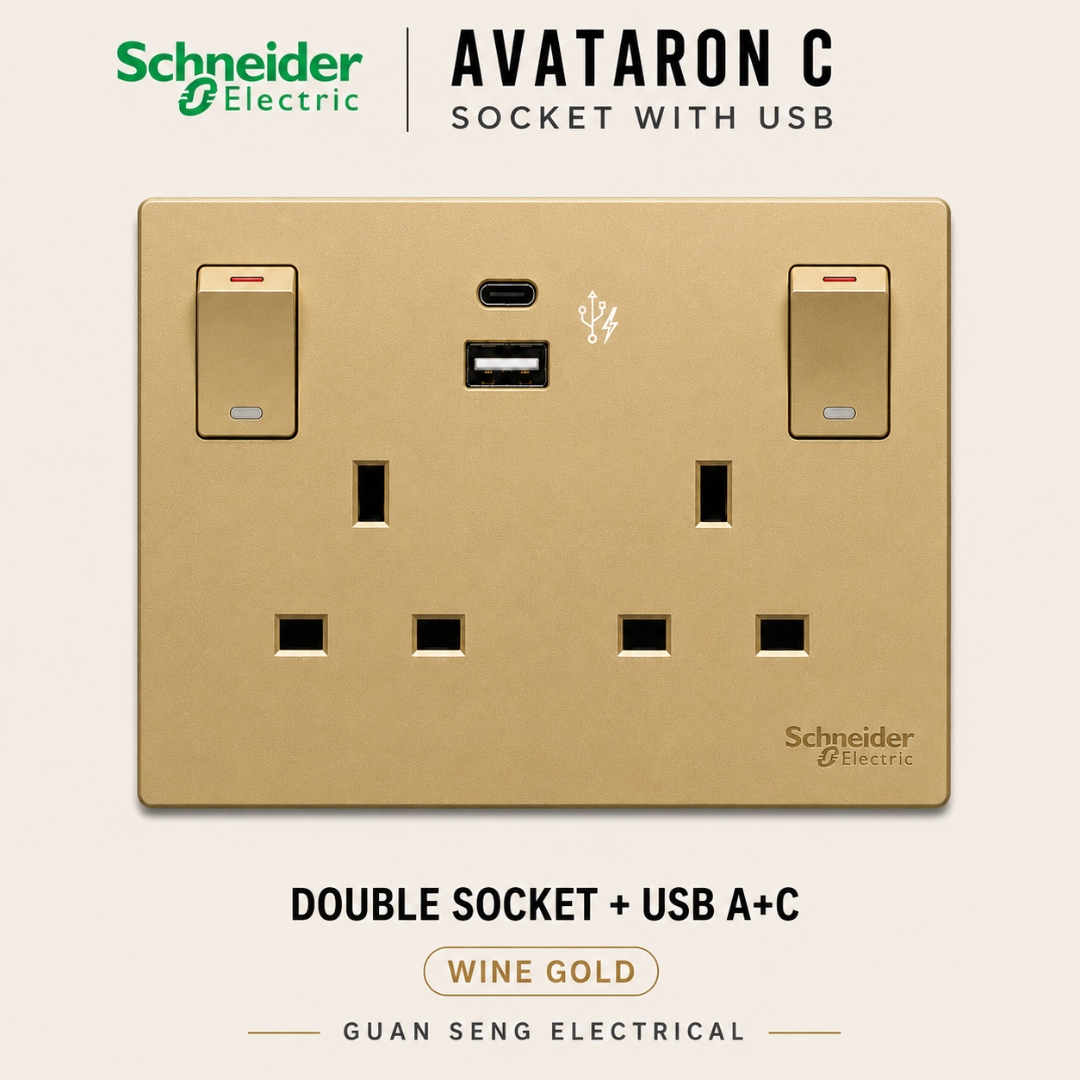 Schneider Avataron C 13A Socket with USB A+C A+A | Guan Seng Electrical Singapore
