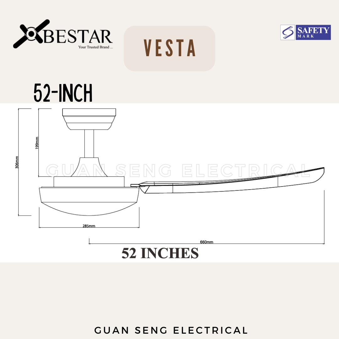 BESTAR Vesta 42" 52" Smart Wifi Control DC Motor Ceiling Fan