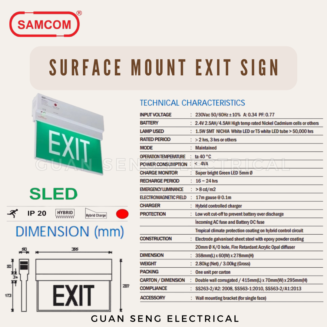 Samcom Electronics Surface Mount Led Slim Exit Sign