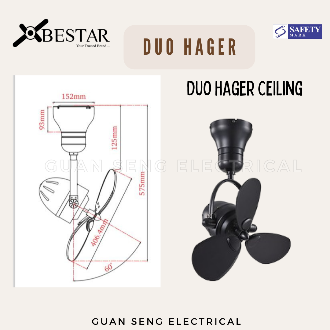 BESTAR 16" DUO Hager Corner Ceiling / Wall Mount Fan with Remote Control