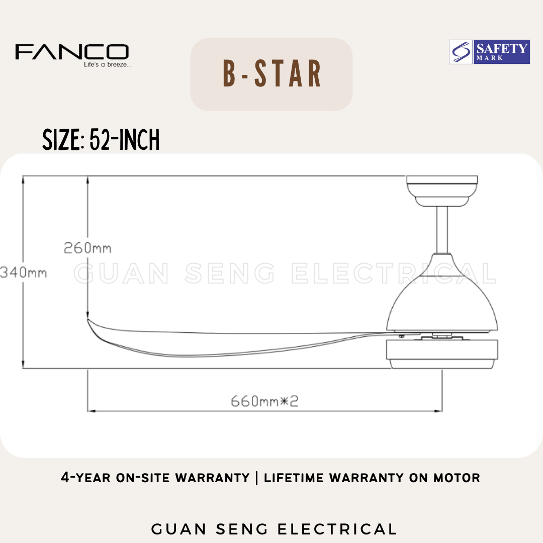 FANCO B-Star 36" 46" 52" DC Motor Ceiling Fan with 3 Tone LED Light Kit and Remote Control