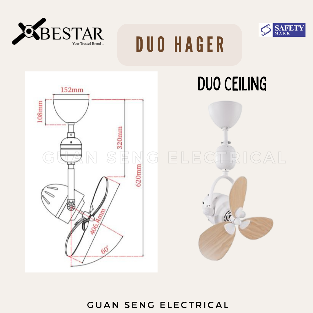 BESTAR 16" DUO Hager Corner Ceiling / Wall Mount Fan with Remote Control