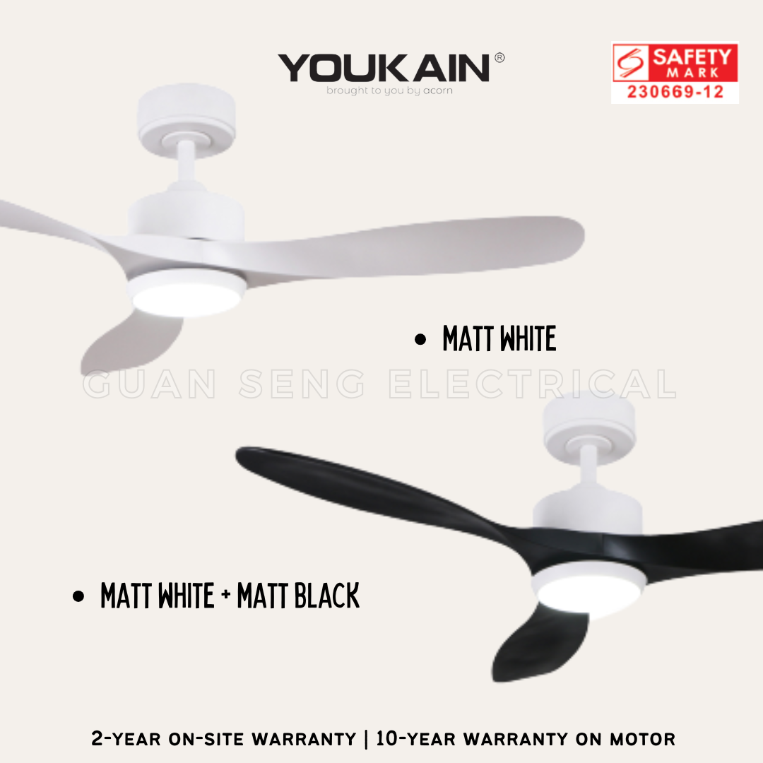 YOUKAIN Optimum 668 SMART DC Ceiling Fans 36" 46" 52" by Acorn