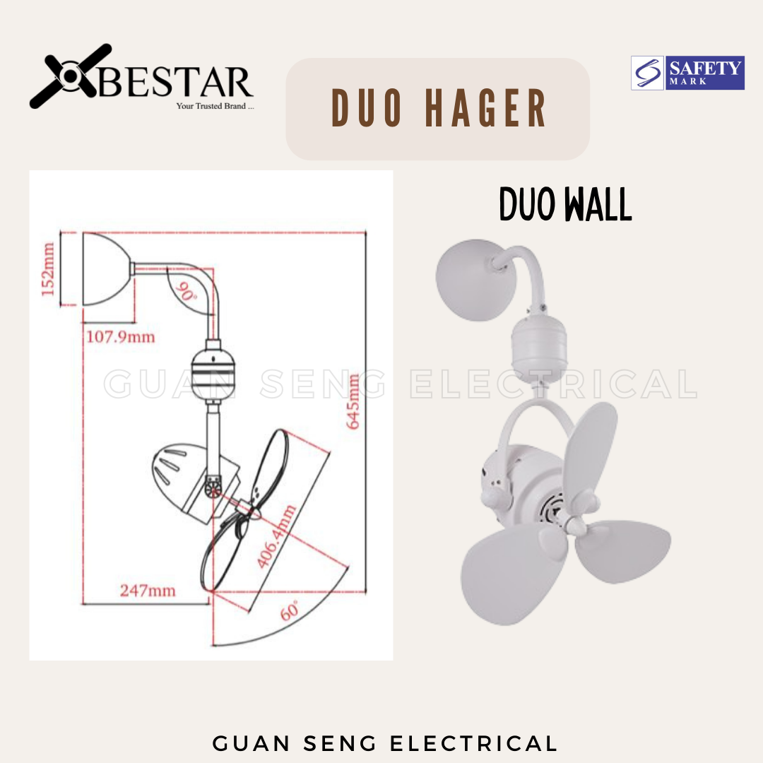 BESTAR 16" DUO Hager Corner Ceiling / Wall Mount Fan with Remote Control