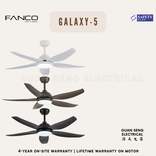 FANCO Galaxy-5 38" 48" 56" DC Motor Ceiling Fan with 3 Tone LED Light Kit and Remote Control