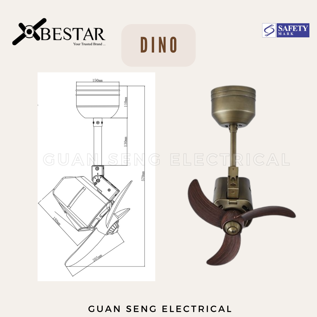BESTAR 16" DINO Smart WIFI Corner Ceiling Fan with Remote Control